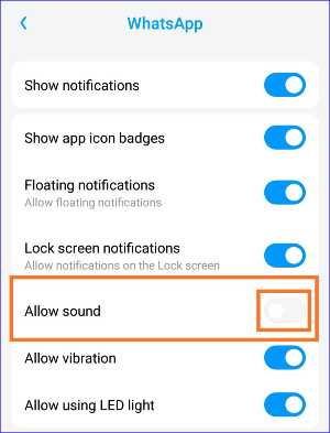 disable WhatsApp sound on Android
