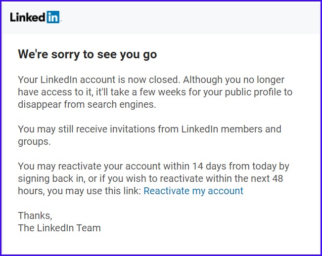 How to Delete LinkedIn Account: You have successfully closed your account