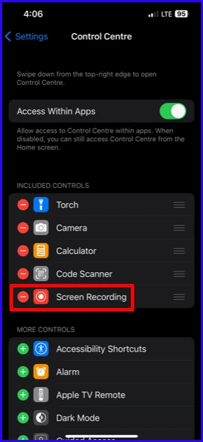 Remove screen Recording 